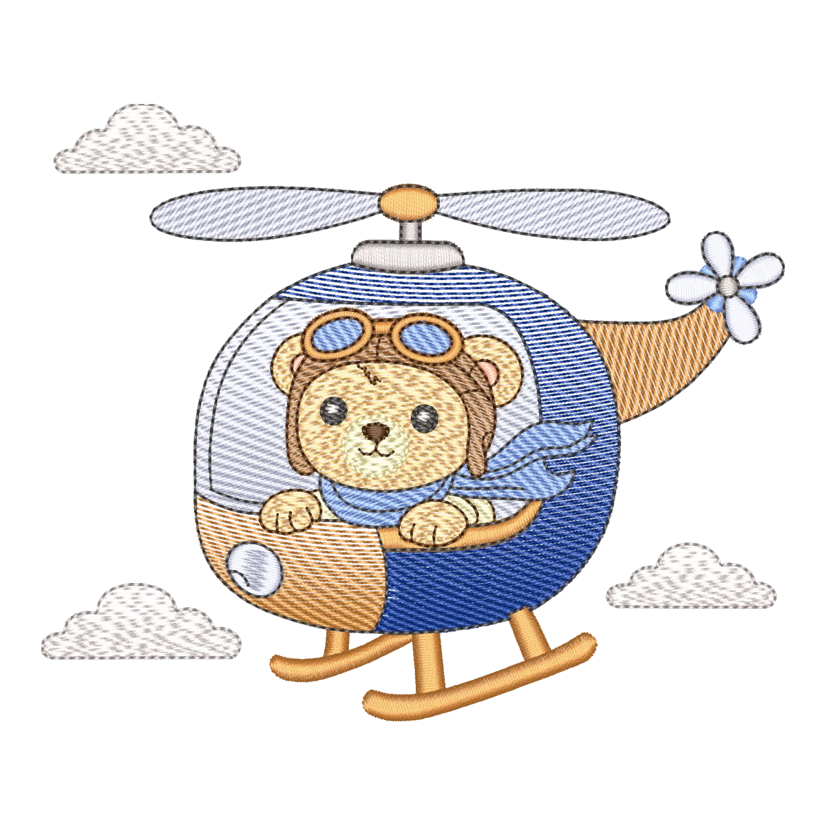Matriz de Bordado Ursinho Piloto em Helicóptero