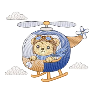 Matriz de Bordado Ursinho Piloto em Helicóptero