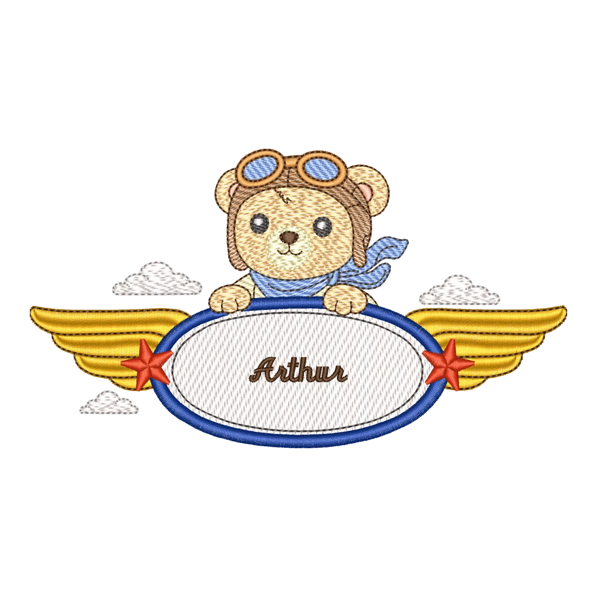 Bordado Ursinho Aviador Personalizado