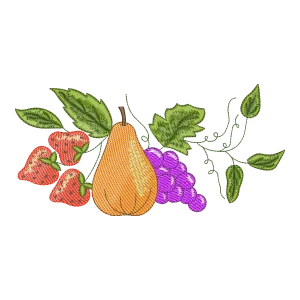 Bordado Digital Frutas Frescas: Pera, Morangos e Uvas