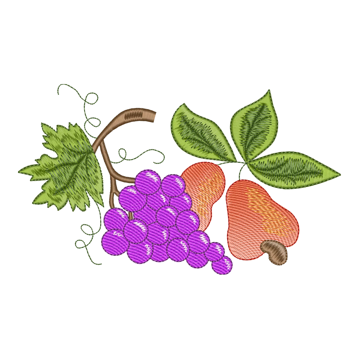 Matriz de Bordado Cacho de Uvas e Caju - Pontos Leves