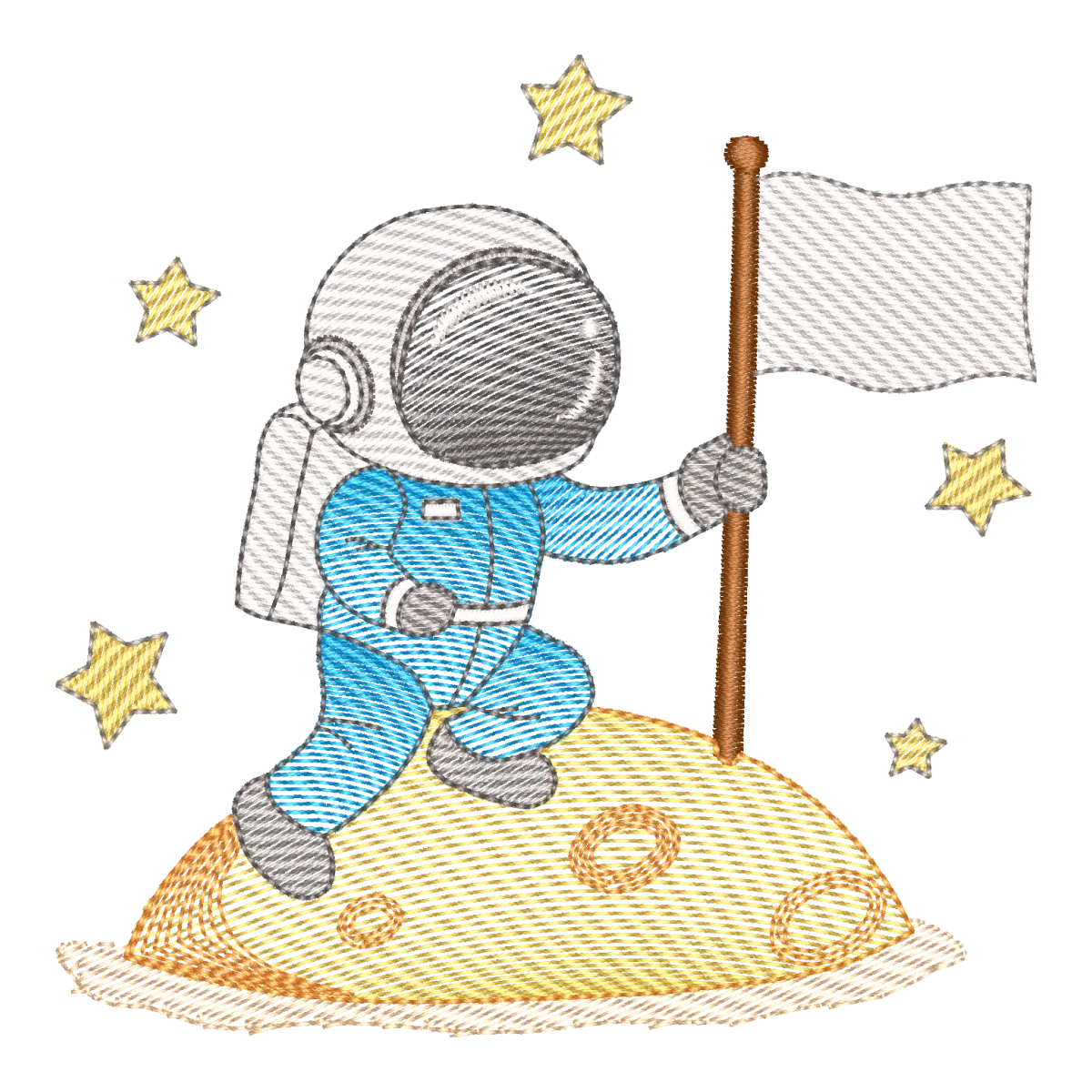 Aventureiro Espacial: Matriz de Bordado Astronauta na Lua com Bandeira