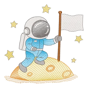 Aventureiro Espacial: Matriz de Bordado Astronauta na Lua com Bandeira