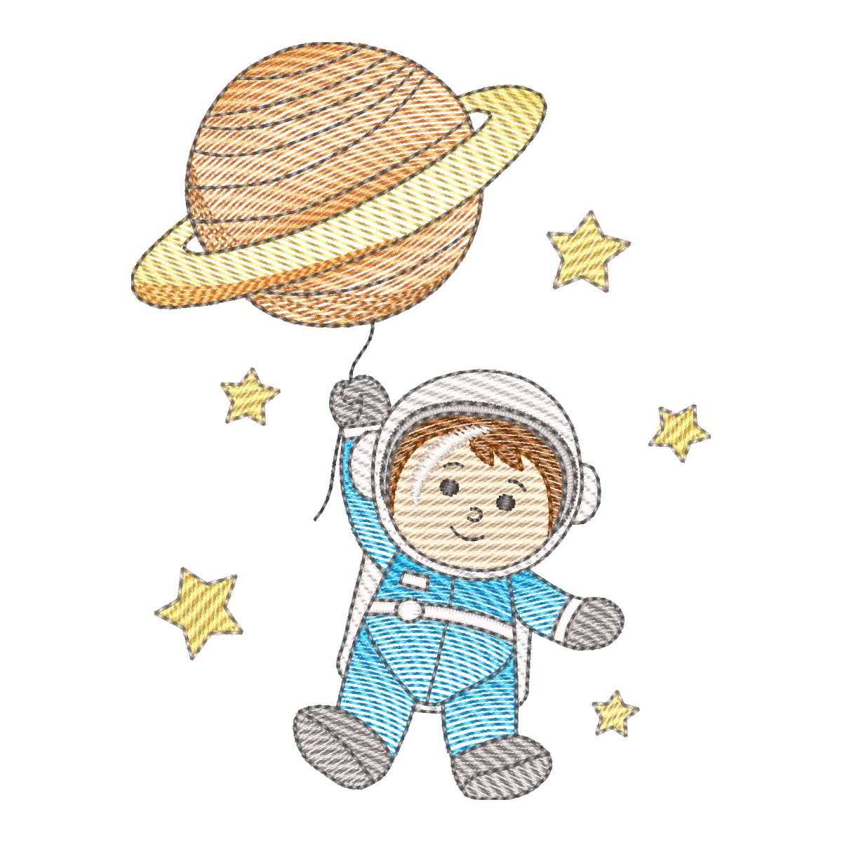 Matriz de Bordado Astronauta e Planeta Espacial