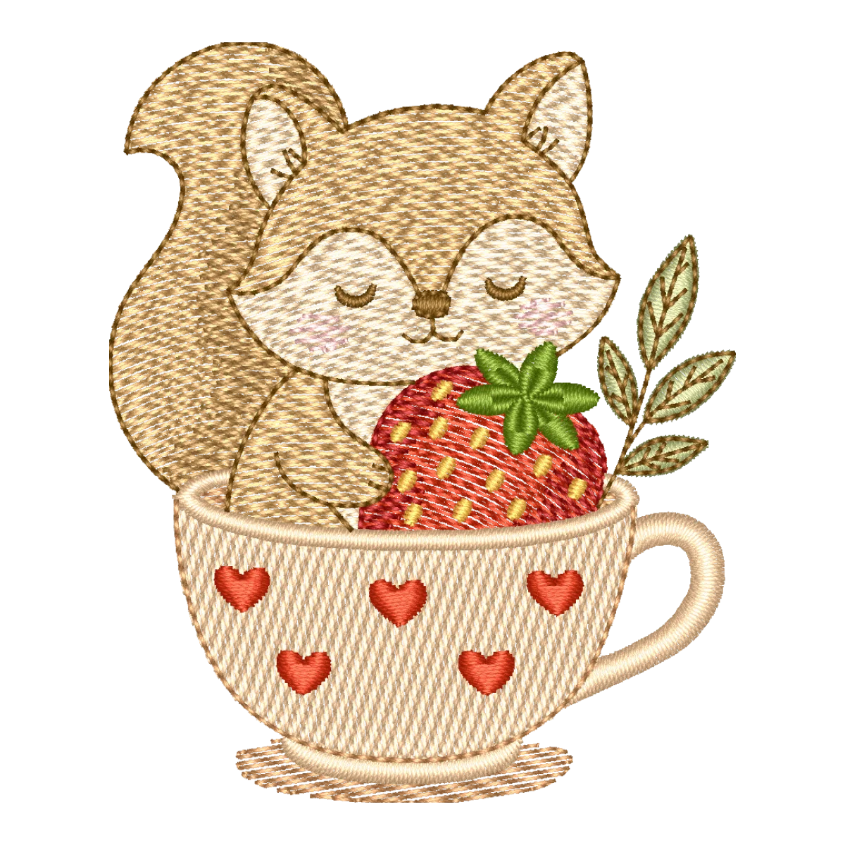 Esquilo Aconchegante: Bordado Digital na Xícara com Morango