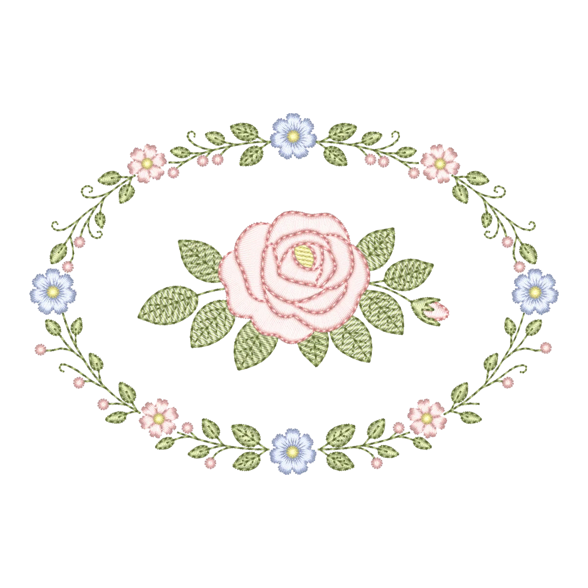 Matriz de Bordado Rosa e Guirlanda Floral Delicada