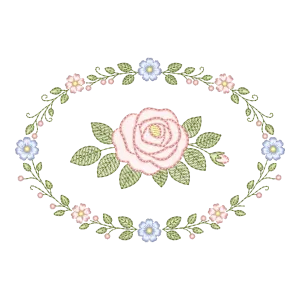 Matriz de Bordado Rosa e Guirlanda Floral Delicada