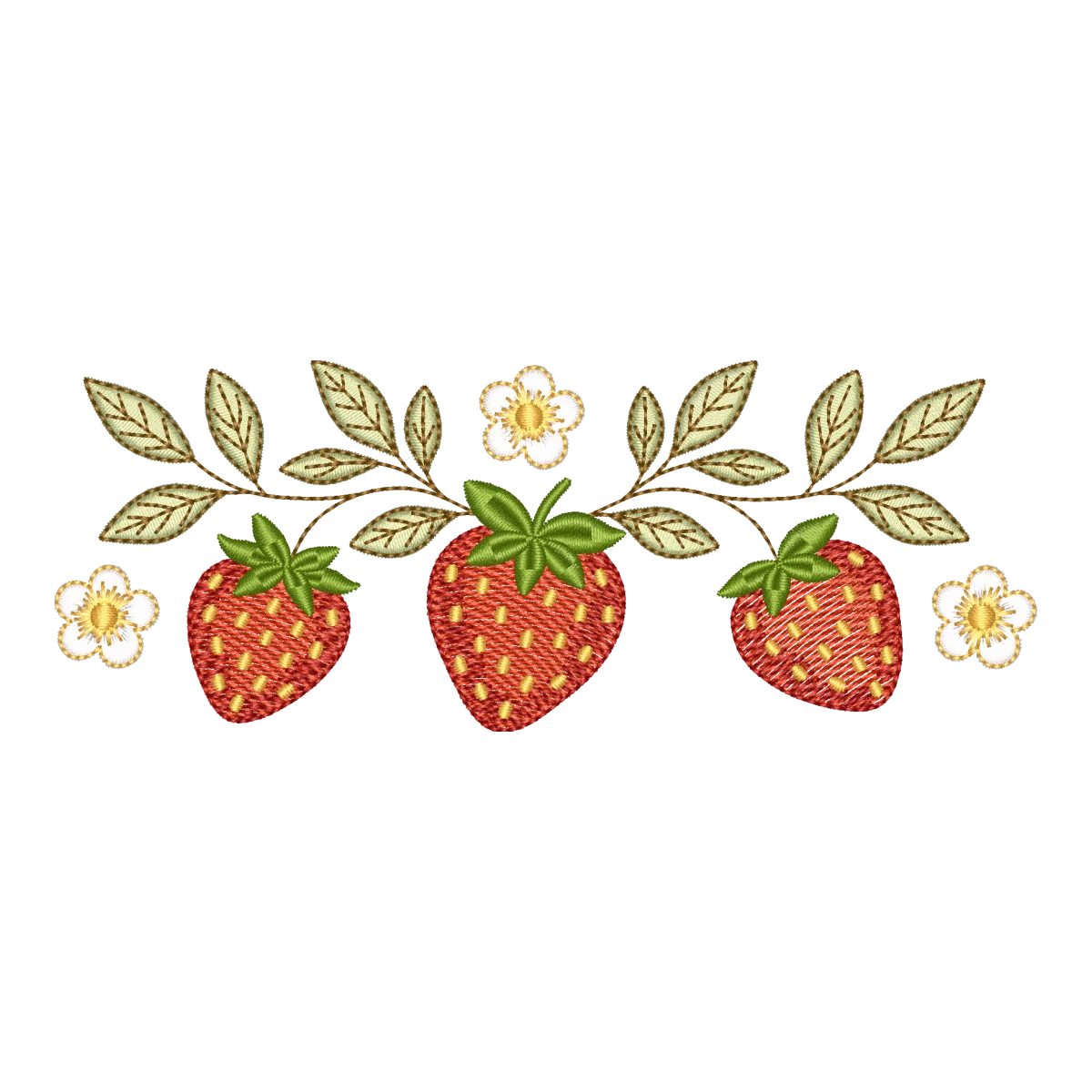 Matriz de Bordado Morangos e Flores Campestres