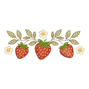 Matriz de Bordado Morangos e Flores Campestres