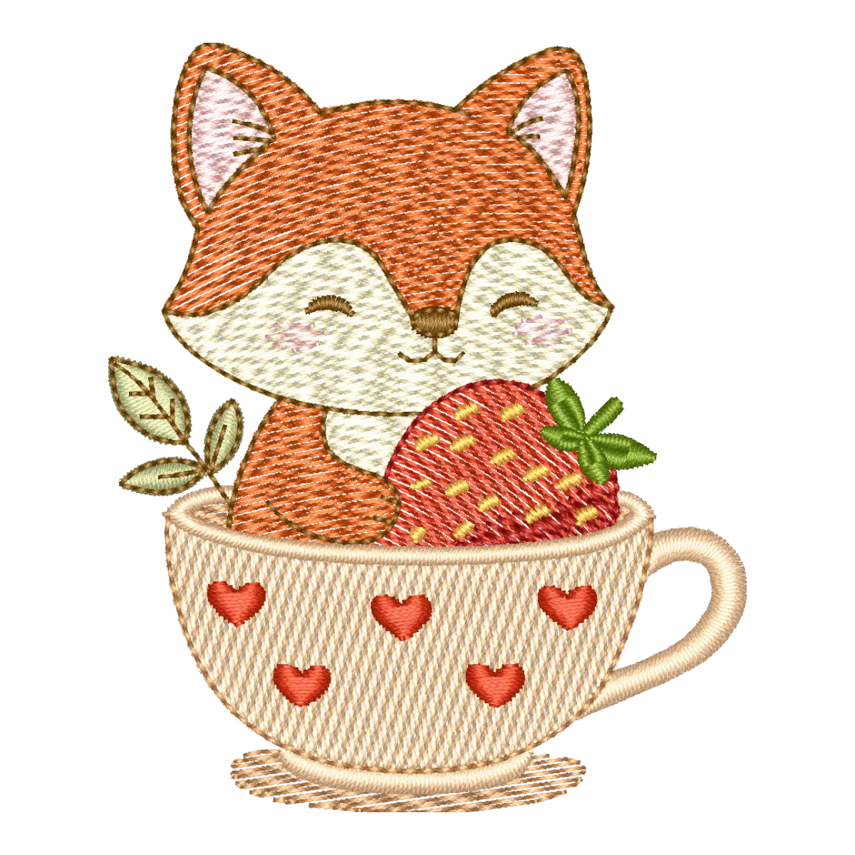 Matriz de Bordado Raposa Sonhadora na Xícara com Morango