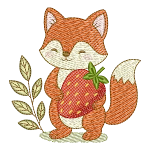 Bordado Digital Raposa Sonhadora com Morango