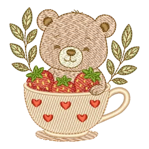 Ursinho Aconchegante com Morangos na Xícara