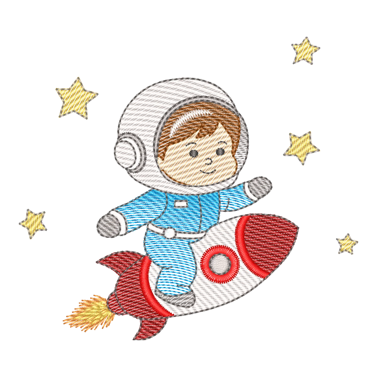 Matriz de Bordado Astronauta e Foguete Espacial