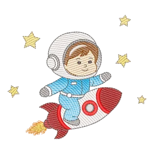 Matriz de Bordado Astronauta e Foguete Espacial