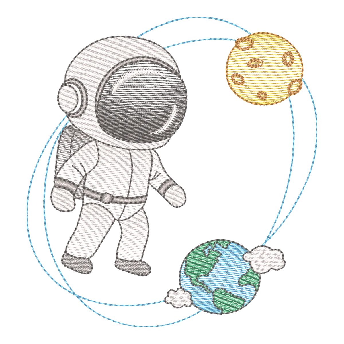 Matriz de Bordado Astronauta em Órbita Espacial