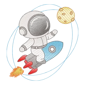 Matriz de Bordado Astronauta, Foguete e Planeta