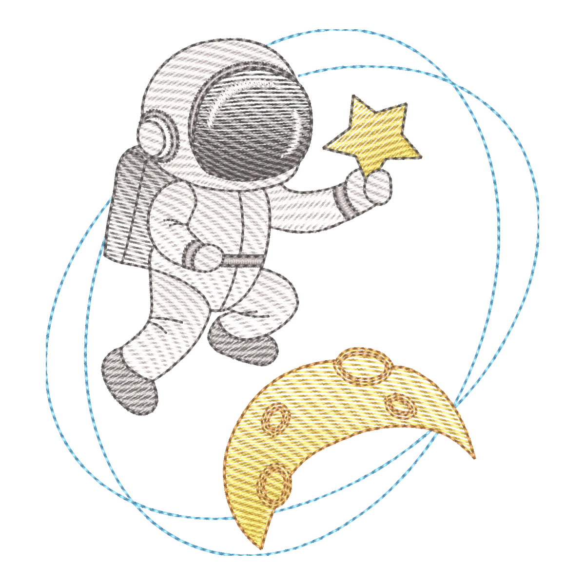 Aventura Cósmica: Matriz de Bordado Astronauta, Lua e Estrela