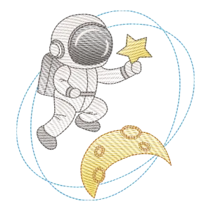 Aventura Cósmica: Matriz de Bordado Astronauta, Lua e Estrela
