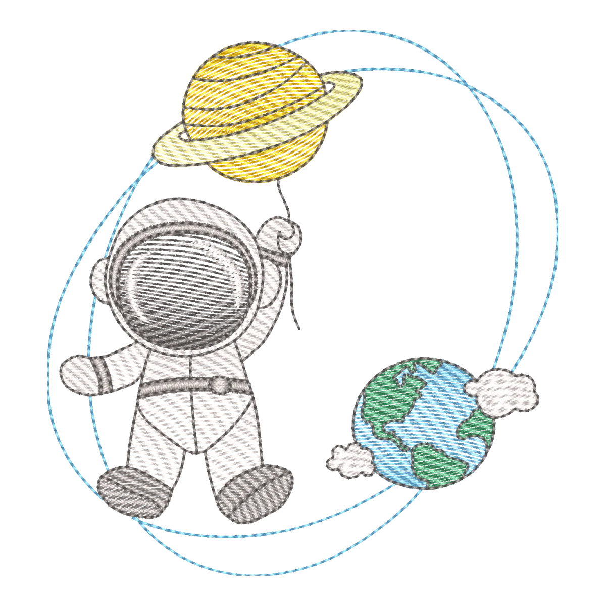 Bordado Aventura Espacial Astronauta e Planetas