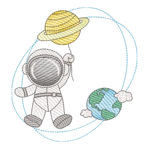 Bordado Aventura Espacial Astronauta e Planetas