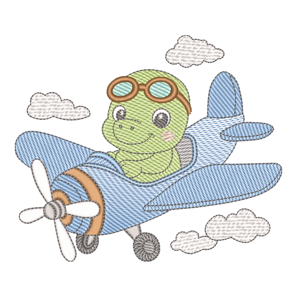 Matriz de Bordado Tartaruga Piloto Aventureira - Pontos Leves