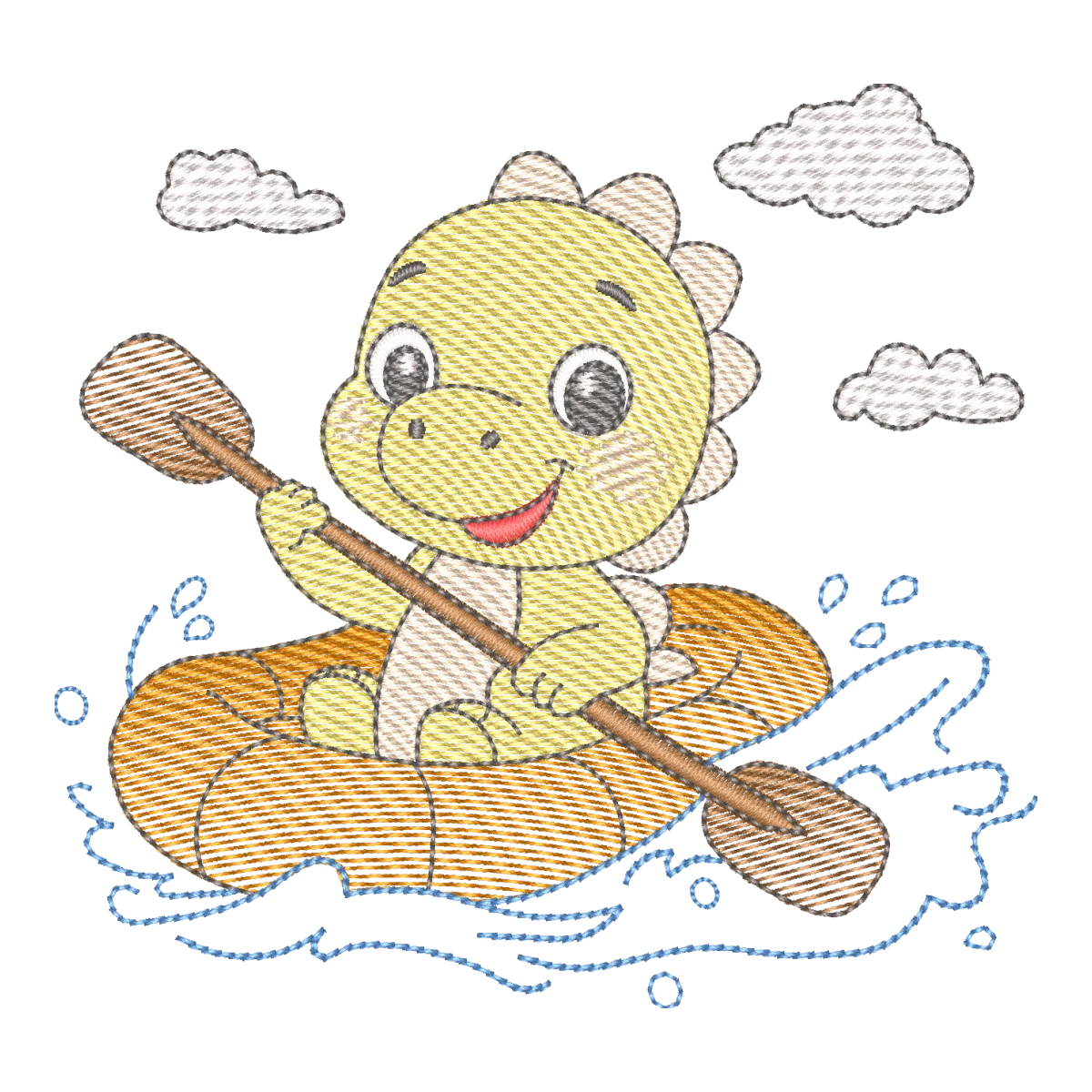 Matriz de Bordado Dinossauro no Caiaque Aventura Aquática