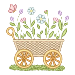 Matriz de Bordado Cesta de Flores e Borboleta