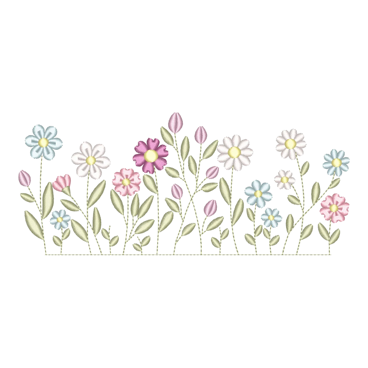 Matriz de Bordado Flores Delicadas e Campo Florido