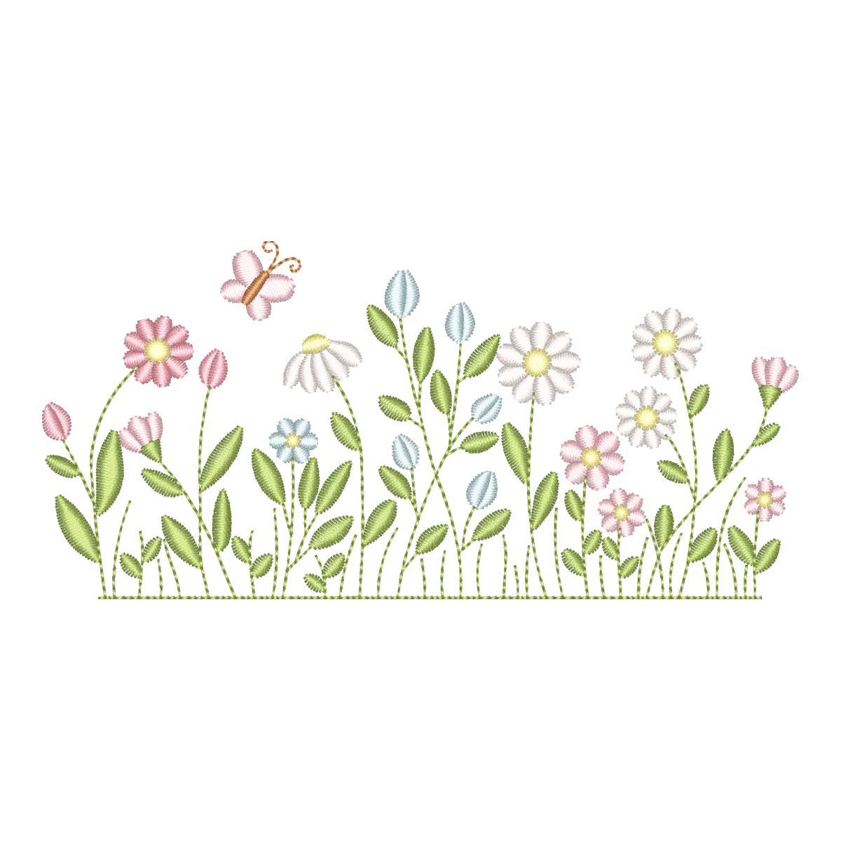 Matriz de Bordado Jardim Floral Delicado com Borboleta