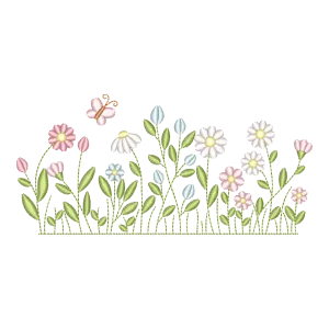 Matriz de Bordado Jardim Floral Delicado com Borboleta