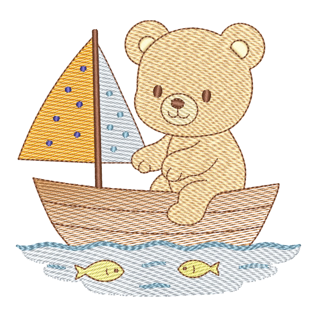 Bordado Ursinho Marinheiro no Barco