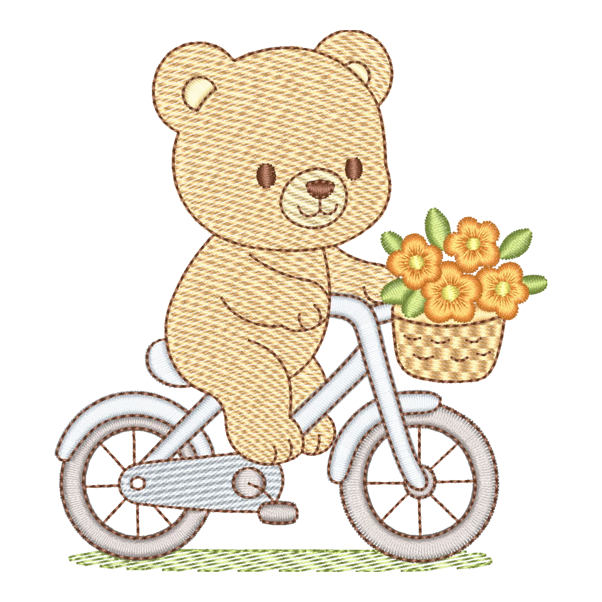 Ursinho Ciclista Florido: Charme e Delicadeza em Bordado