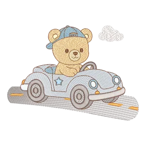 Matriz de Bordado Ursinho Aventureiro no Carro