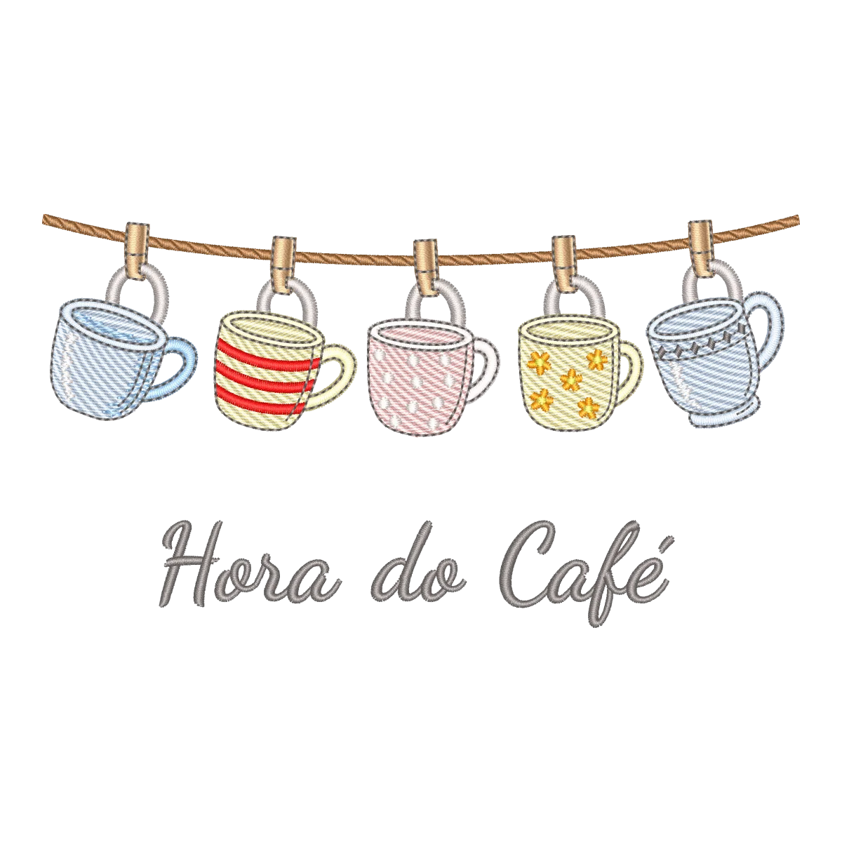 Matriz de Bordado Hora do Café com Xícaras Decorativas