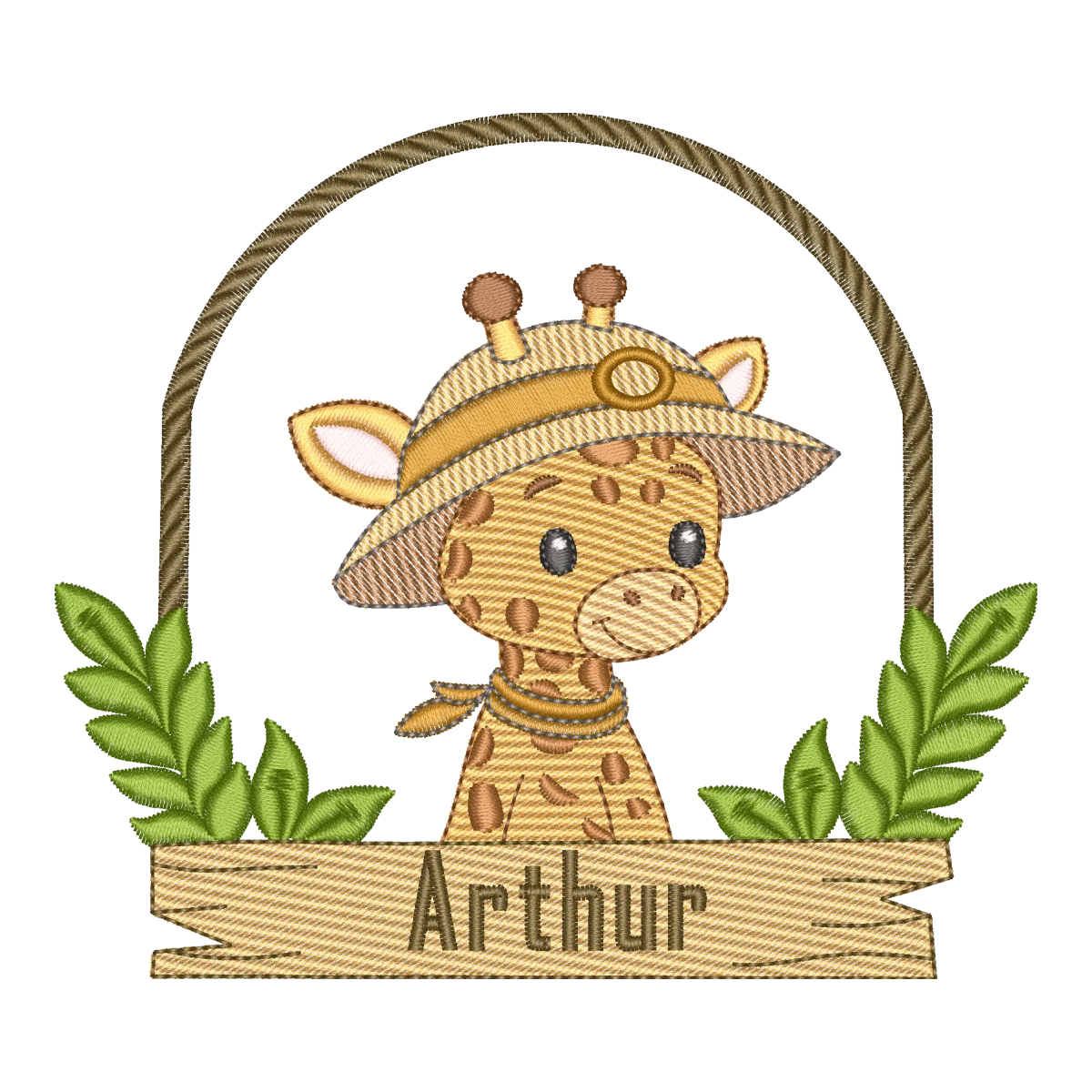 Girafa Aventureira Arthur - Matriz de Bordado Safari Personalizável