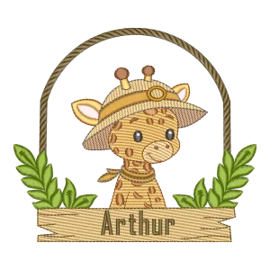 Girafa Aventureira Arthur - Matriz de Bordado Safari Personalizável