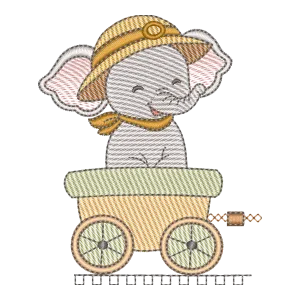 Matriz de Bordado Elefante Aventureiro no Vagão
