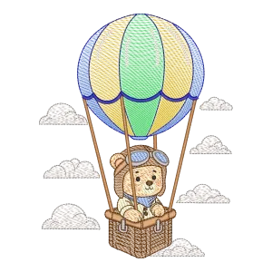 Ursinho Aventureiro no Balão: Matriz de Bordado Digital