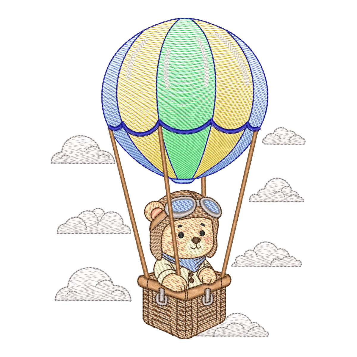 Ursinho Aventureiro no Balão: Matriz de Bordado Digital