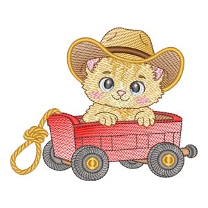 Gatinho Cowboy no Carrinho - Matriz de Bordado