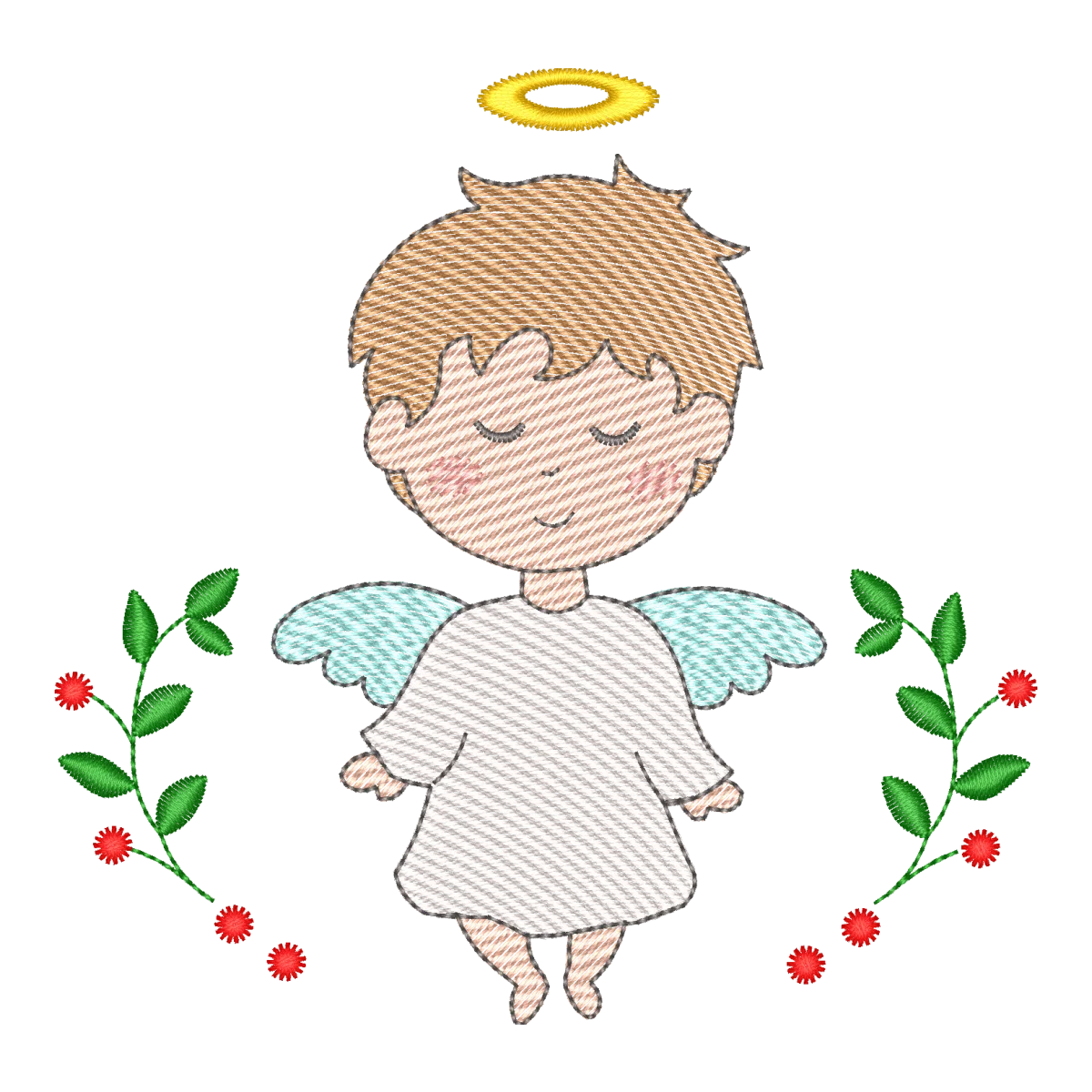 Matriz de Bordado Anjo Querubim com Ramos