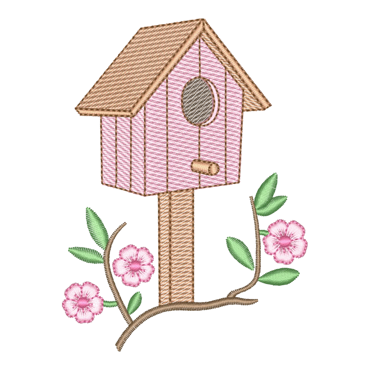 Bordado Matriz Casa de Pássaro com Flores Primaveris