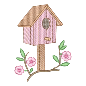 Bordado Matriz Casa de Pássaro com Flores Primaveris