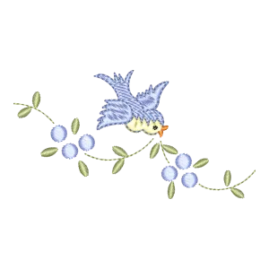 Bordado Pássaro Azul e Bagas Encantadas