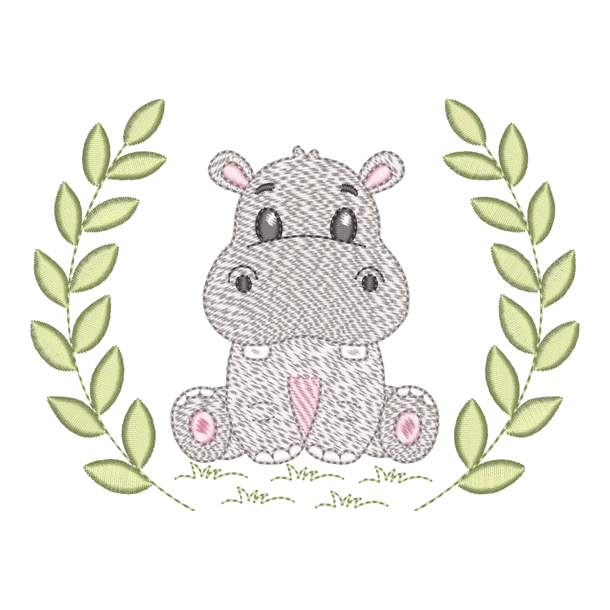 Matriz de Bordado Hipopótamo Fofinho com Guirlanda