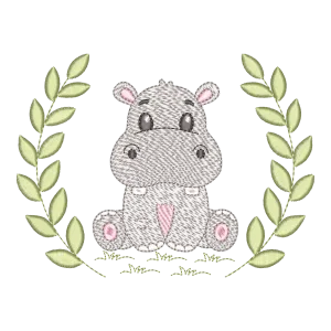 Matriz de Bordado Hipopótamo Fofinho com Guirlanda