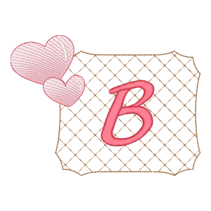 Matriz de Bordado Letra B Romântica com Corações e Moldura