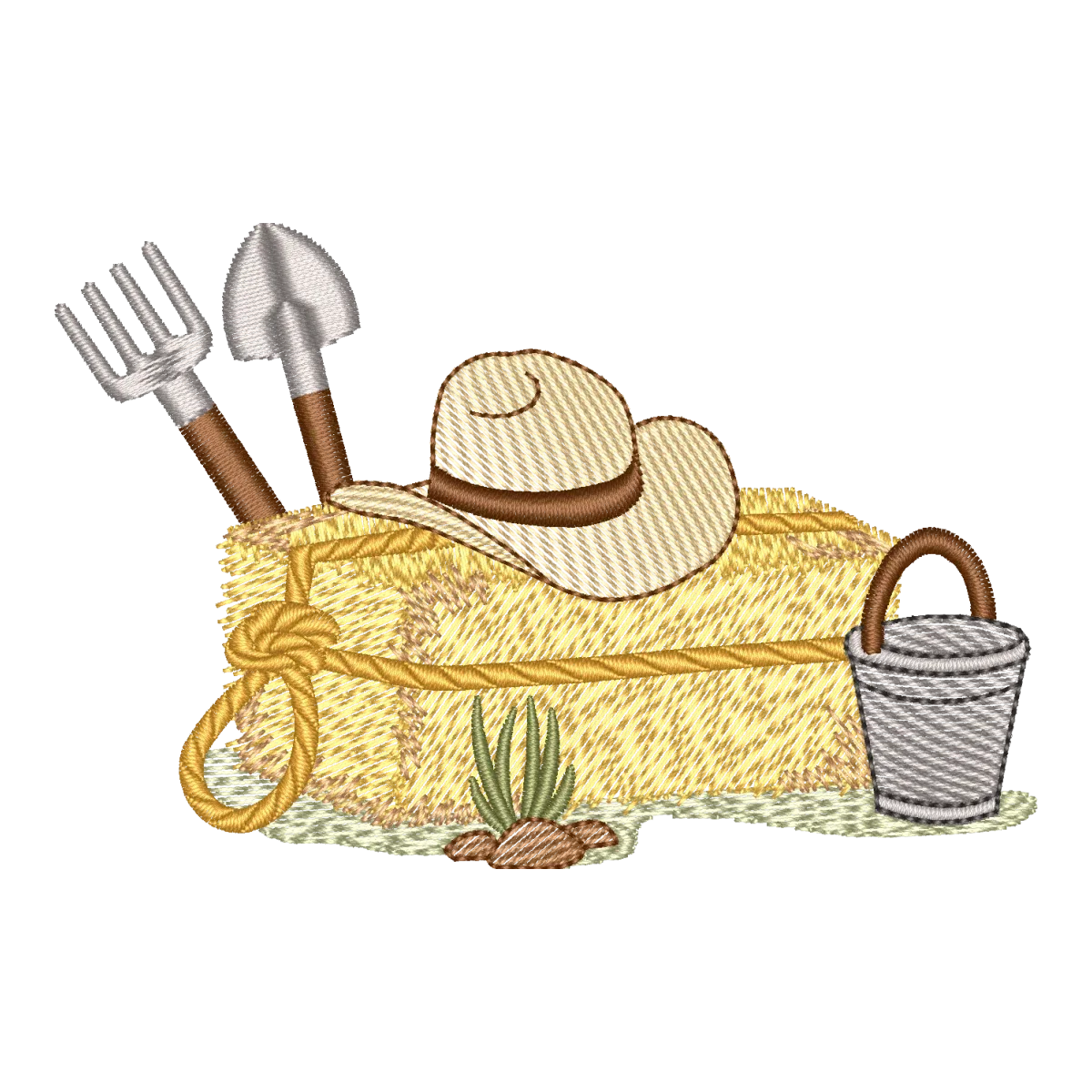 Matriz de Bordado Jardim Rústico: Ferramentas e Chapéu