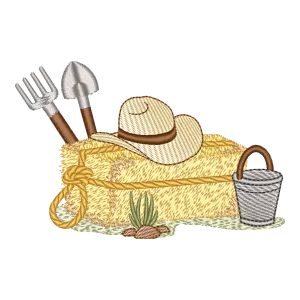 Matriz de Bordado Jardim Rústico: Ferramentas e Chapéu