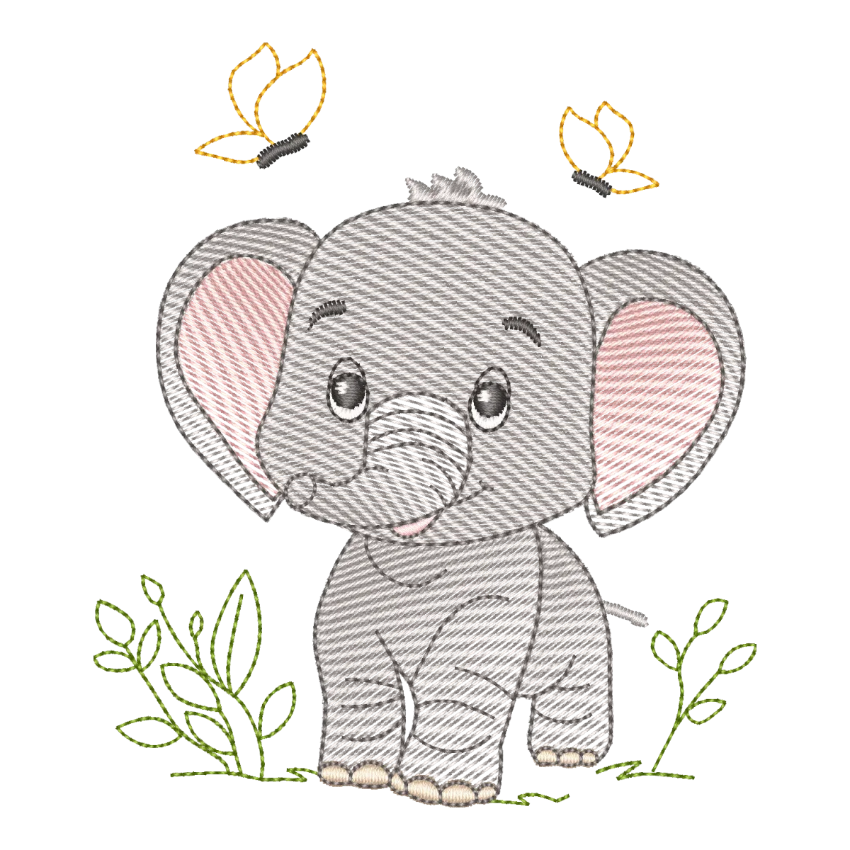 Matriz de Bordado Elefante Bebê com Borboletas